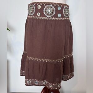 Sweet by miss me bohemian beaded brown skirt